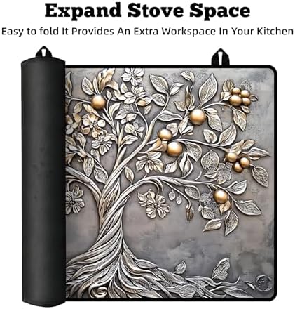 Multi-Design Stove Top Cover for Glass/Electric Stoves - 3-in-1 Heat-Resistant Protector Mat, Non-Slip Drying Rack 28"x20" (Silver Fruit Tree, 28" L x 20" W) - Image 6