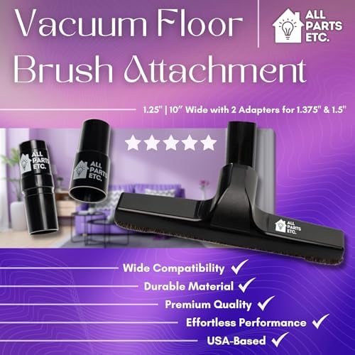 1.25" Vacuum Floor Brush Attachment – 10” Wide Soft Bristles with Two Adapters for 1.375" & 1.5" Compatibility Fits many Shop Vac, Shark, Hoover, Eureka, Dirt Devil, Miele, Oreck, and More - Image 2