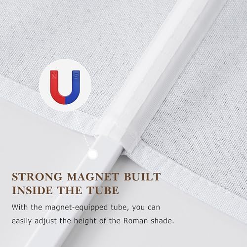 RYB HOME No Drill Blackout Roman Shade, Cordless Magnetic Faux Linen Roman Window Shades for Indoor Windows, French Doors and Bedroom, Washable, White, W26 x H64, 1 Panel - Image 6