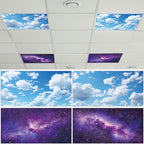 Wiooffen 4Pcs Fluorescent Light Covers for Classroom Ceiling Light 4x2Ft Magnetic Lights Covers Filter Easy Install for Office School Hospitals Ceiling Supply(Purple Starry Sky, White Cloud) by Wiooffen