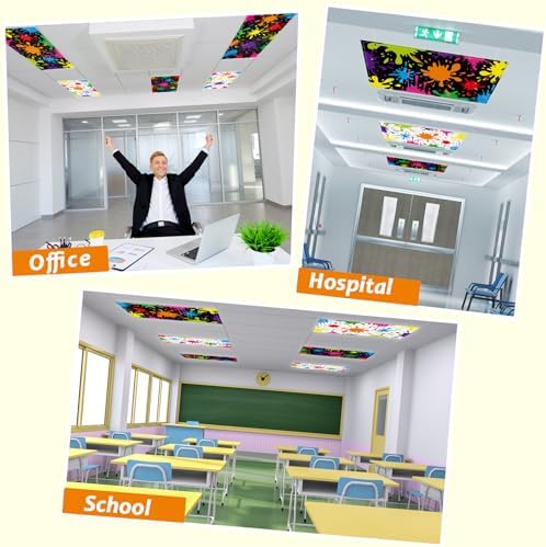 6 Pcs Fluorescent Light Covers with 60 Magnets Decorative for Classroom Ceiling Light 4 x 2 Feet Magnetic Lights Covers Filter Easy Install for Office Hospitals & Home Drop Ceiling Supplies (Painting) - Image 5