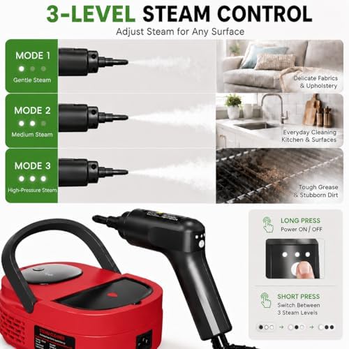 Handheld Steam Cleaner for Home, 2500W High Pressure Steam Cleaner for Car Detailing, 3 Steam Levels, 1600Ml Tank, High Heat Steamer for Bed Bugs, Couch, Furniture, Kitchen, Bathroom, Floors - Image 4