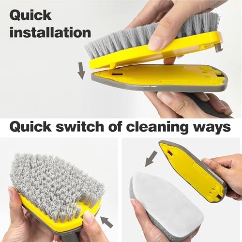 NEWE Shower Cleaner Brush, Tub Tile Scrubber with Telescopic Long Handle 56 inches, 4 Scrub Heads for Cleaning Bathroom Bathtub Floor Baseboard Sink Kitchen Toilet (Brown Yellow) - Image 6