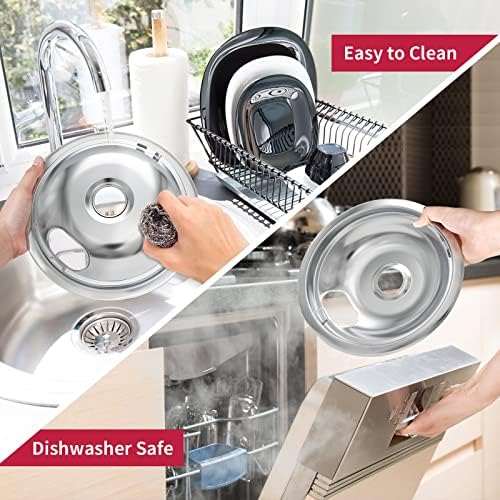W10196405 W10196406 Stove Burner Drip Pans for Electric Stove Top-Compatible with Whirlpool Electric Range-Thickening to Prevent Bent-Set of 4 Chrome Drip Pans, Silver - Image 5