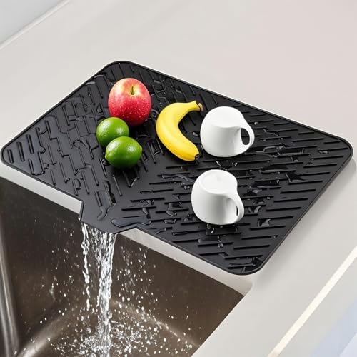 Silicone Dish Drying Mat for Kitchen Counter, 23" x 17" Black-1pcs - Image 2