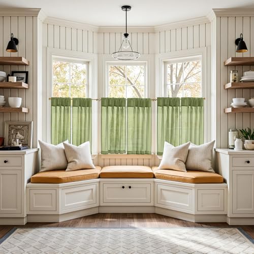 jinchan Linen Pinch Pleated Back Tab Tier Curtains, 26x36, Green - Image 2