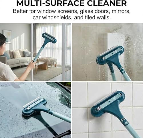 3-in-1 Window Screen Cleaning Brush, Extendable Mesh Screen Cleaner with Squeegee and Hidden Track Brush, Multi-Purpose Household Scrubbing Tool for High Windows, Glass Doors and Patio (Blue) - Image 6