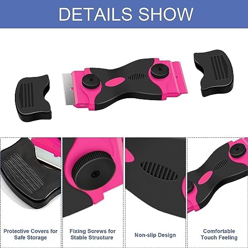DEKEones Razor Blade Scraper, Double Edged Razorblade Scraping Tool with 10 Pcs Razor Blades, Paint Scraper for Glass, Decals, Tint, Stickers, Labels, Caulk, Adhesive(Pink) - Image 4