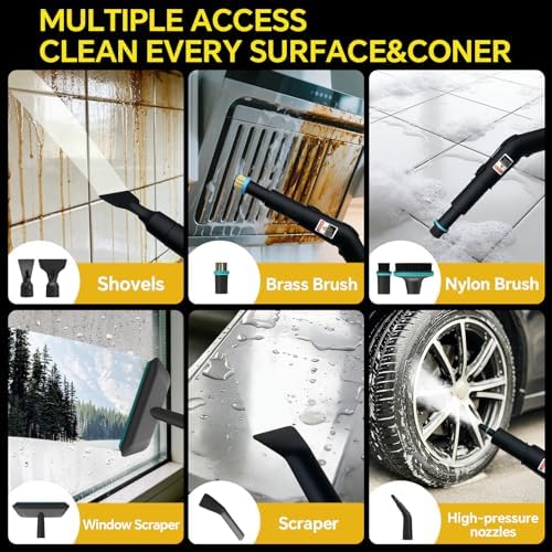 Heapsion Steam Cleaner, Steamer for Cleaning with 15s Fast Heat-Up, 6 Adjustable Levels, 12-Piece Accessories, 1500W Portable Steam Cleaner for Grout, Tiles, Kitchen, Car Detailing, Yellow - Image 4