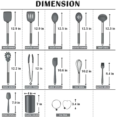 E-far Kitchen Utensils Set, 14-Piece Gray Silicone Cooking Utensils Set - Image 2