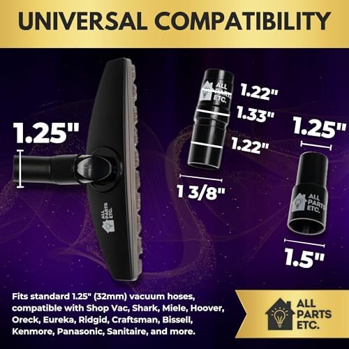 1.25" Hardwood Floor Vacuum Brush Attachment with Natural Horsehair Bristles - Includes 1-3/8" & 1.5" Adapters - Compatible with Shark, Miele, Hoover, Shop Vac, Eureka, Oreck - Image 3