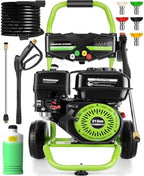 Professional 4200PSI 4GPM 212CC Gas Pressure Washer, 7.0HP Heavy-Duty 3600RPM Commercial/Household Gas Power Washer with 1L Foam Bottle 9" Wheels 5 Nozzles 25FT Hose (EPA/CARB/ETL Compliant), Green by IvyBess