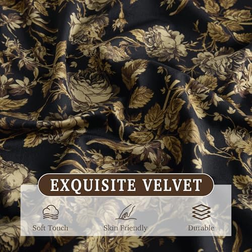 StangH 100% Blackout Curtains 90 Inch Gold Floral Velvet Drapes 2 Panels - Image 3
