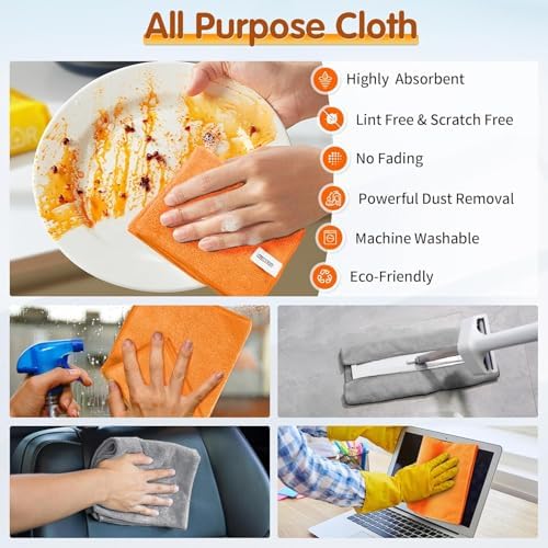 FIXSMITH Microfiber Cleaning Cloth -Pack of 24, Highly Absorbent Cleaning Rags(Grey&Orange), 16"X12" All Purpose Cleaning Towels for Housekeeping, Kitchen, Car, Reusable Microfiber Towels - Image 6
