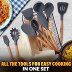 12 Pcs Cooking Kitchen Accessories Set with Holder, Silicone Heads (Gray) - Image 5