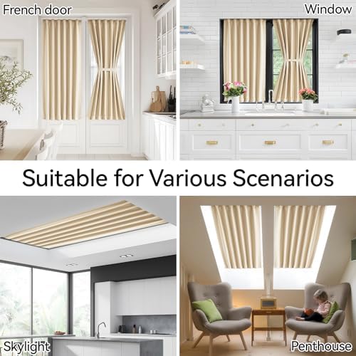 Vatge Self-Adhesive French Door Curtains - No Drill Rodless Blackout Curtain for Glass Doors, 1 Panel, W25 x L72, Beige - Image 6