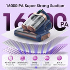 Bed Mattress Vacuum Cleaner Cordless 16Kpa Handheld Vacuum, Vacuum Cleaner with 253.7nm UV-C Light,HEPA Filter & Ultrasonic, Portable Vacuums for Sofa Couch Crib Birthday Gifts for women blue+gold - Image 4