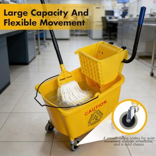 KULED Commercial Mop Bucket with 2 Mop Heads and Caution Sign, 38 Quart - Image 7