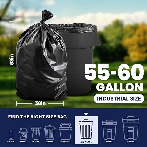 Plasticplace 55-60 Gallon Trash Bags, 1.2 Mil Heavy Duty Contractor Garbage Bags, Black Tear-Resistant Bags for Construction, Yard Waste, Industrial Use, Large 38” x 58” (100 Count) - Image 3