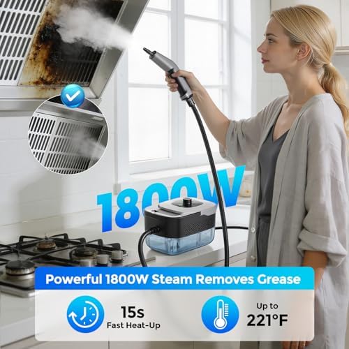 Steam Cleaner, Portable Steam Cleaner for Home with 1800W High Pressure, 15s Heat-Up,1600ML Large Tank, Handheld Steam Cleaner for Cleaning Upholstery, Tile, Car, Bathroom, Grout, Floor - Image 2