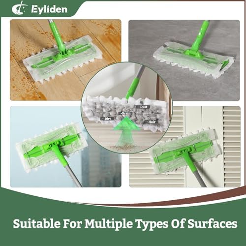 Eyliden Sweeper Mop with 36 Refills - 3 Types of Disposable Dry & Wet Cloths | Lock-Tight Design No Lost Pads, Universal Refills, Multi-Surface Sweeping Starter Kit for Pet Hair, Dust, Floor Cleaning - Image 4