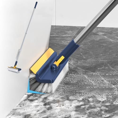 Generic Grout Scrub Brush with 42"" Long Handle Double-Sided Floor Scrub Brush V-Shape Grout Cleaner with Squeegee 180° Rotating for Tile Floors, Baseboards, Wall, Navy by Unknown