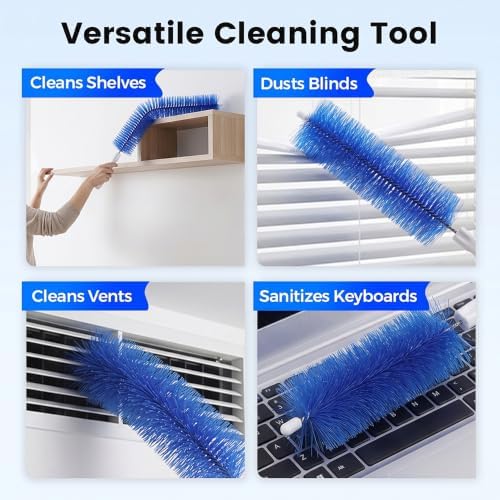 Fan Cleaning Brush, Bendable Microfiber Head, Microfiber Duster for Electric Fan and Blind, Reusable Dust Remover Washable ldeal for Electric Fans Air Conditioning, Home Car Vents, Curtain (Blue+Gray) - Image 4