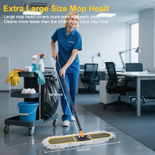 36" Commercial Dust Mop for Floor Cleaning with 1 Refill, 60.5 Inch - Image 2