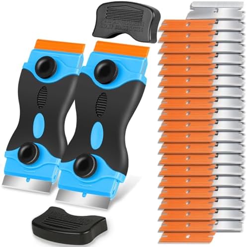 2 Pcs Orange Scraper Tool and 2 Pcs Blue Scraper Tool with 40 Pcs Metal Blades & 40 Pcs Plastic Blades - Image 3