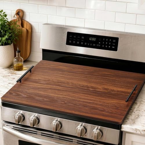 Noodle Board Stove Cover with Handles, Stove Top Covers for Gas Burners and Electric Stove, Wood Stove Cover Board Decorative Serving Tray Kitchen Sink Cover for Counter Space (Walnut) by Unknown