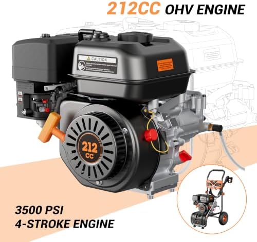 3500PSI Gas Pressure Washer, 2.3GPM Gas Powered High Pressure Washer with 212CC Engine, 4 Adjustable Nozzles, 25 ft High Pressure Hose for Cleaning Walls, Terraces, Vehicles, Gardens (Orange) - Image 3