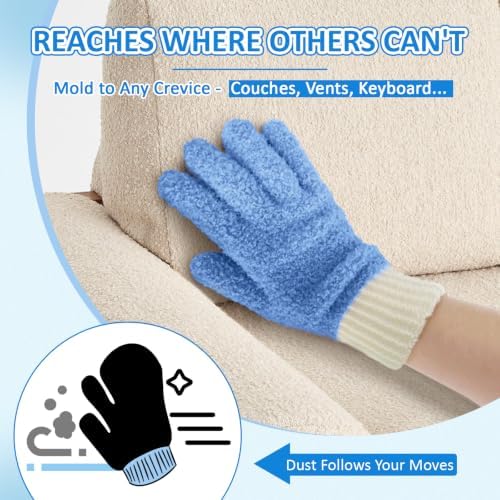 MIG4U Microfiber Dusting Gloves Washable Reusable Cleaning Mittens Gloves Kitchen House Cleaning Car Blinds Blue 4 Pairs S/M - Image 7