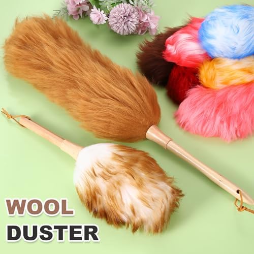 uxcell Wool Duster, 14.2" Natural Feather Cleaner Household Cleaning Duster with Solid Wooden Handle for Cleaning Fans Window Blinds Shelves Furniture, White Gold - Image 4
