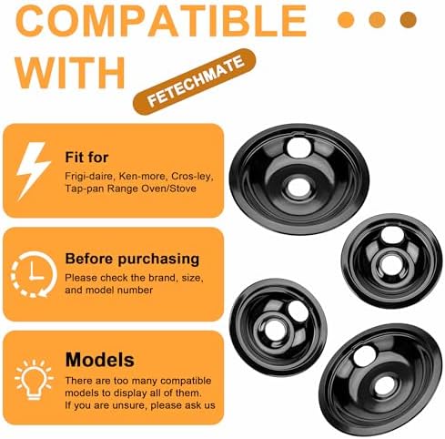 Black Stove Drip Pans Set of 4 Fit for Kenmore, Frigidaire Stove, Porcelain Drip Pans Replace 5304430149, 5304430150, 318067041, 318067051 - Include 2 6-In and 2 8-In Burner Drip Pan by Fetechmate - Image 4