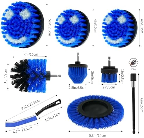 10 Pcs Drill Brush Attachment Set, Drill Scrubber Brush Kit, Drill Cleaning Brush, Scrub Brush for Grout Floor Tub Shower Bathtub Tile Sink Toilet Bathroom Kitchen Car Blue - Image 3