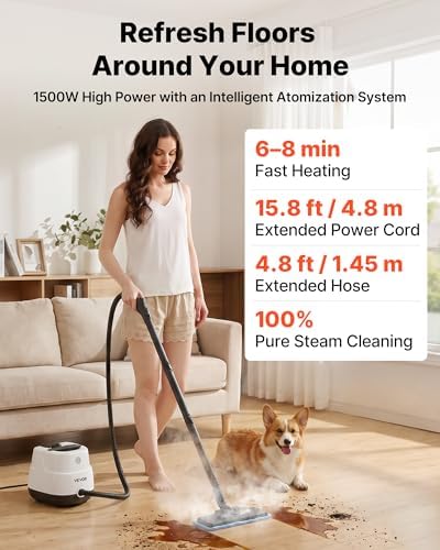 VEVOR Steam Cleaner, 34 oz Tank, Steamer for Cleaning with 20 Accessories, Extended Power Cord and Hose, Portable Handle, Fast Heating, Powerful Canister Steam Cleaner for Home, Car Detailing, Floors - Image 3