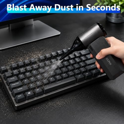 Electric Compressed Air Duster, Handheld Cordless 2 in 1 Air Blower and Vacuum, 130000RPM Electirc Turbo Jet Blower, Stepless Speed Motor, Type-C Fast Charge for Computer, Keyboard, Car, Pet House - Image 3