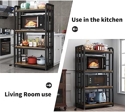 SIREDEEP Bakers Rack with Power Outlet ，4-Tier Kitchen Baker's Rack,Microwave Stand with Storage Suitable for Kitchen, Living Room, Dinning Room，Coffee Bar(Rustic Brown) - Image 5