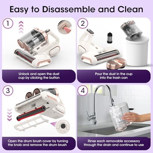 Mattress Vacuum Cleaner Cordless 16Kpa Bed Handheld Vacuum, Vacuum Cleaner with 253.7nm UV-C Light,HEPA Filter & Ultrasonic, Portable Vacuums for Bed Sofa Couch Crib Gifts for women men her white - Image 7