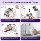Mattress Vacuum Cleaner Cordless 16Kpa Bed Handheld Vacuum, Vacuum Cleaner with 253.7nm UV-C Light,HEPA Filter & Ultrasonic, Portable Vacuums for Bed Sofa Couch Crib Gifts for women men her white - Image 7
