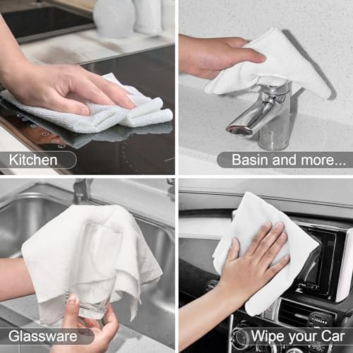 UPSTAR Microfiber Cleaning Cloth, Reusable Paper Towels Rolls, 50 Packs 12x12 inch Cleaning Rags for Washing Dishes, Kitchen, Bathroom, Car, White - Image 5