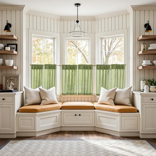 jinchan Linen Pinch Pleated Back Tab Tier Curtains, 26x30, Green - Image 2