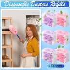 Vesici 100 Pcs Duster Refills Compatible with Swiffer Dusters Bulk Disposable Replacement Thickened with 1 Handle Heavy Duty for Cleaning, Office (Purple and Pink) - Image 4