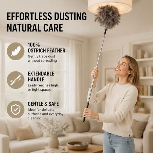 Extendable Ostrich Feather Duster Set with Blind Brush & Cleaning Cloth - Image 6