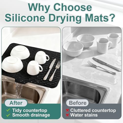 Silicone Dish Drying Mat for Kitchen Counter, 23" x 17" Black-1pcs - Image 5