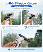 Window Vacuum Squeegee Cordless, 3-in-1 Electric Window Cleaner Tool with Spray & Microfiber Pad, Streak-Free 2200Pa Suction for Glass, Shower Doors, Mirrors, Tiles and Car Windows - Image 2