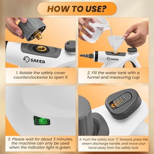 Saker Handheld Steam Cleaner New,Portable Steam Cleaner for Home,1050W Steam Cleaner,8 Fiber Cloths for Quick Heating & Deep Cleaning of Floors, Cars, and Kitchen - Image 5