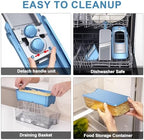 SupMaKin Upgrade Safe Mandoline Slicer,Multi Vegetable Chopper,Potato Slicer, Onion Chopper with Drain Basket Storage Container, Cheese Grater Kitchen Chopping Artifact (BlueGray) - Image 5