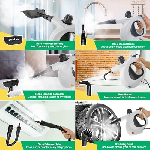 Comforday Multi-Purpose Steam Cleaner with 9-Piece Accessories, Pressurized Handheld Steam Cleaner, Perfect for Stain Removal, Curtains, Car Seats, Floor, Bathroom (White) - Image 6