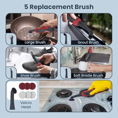 LifeBasis Cordless Rechargeable Power Scrubber Brush, Red - Image 2